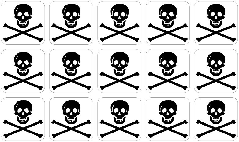 [15x] 1in x 1in Inverse Jolly Roger Flag Pirate Stickers Decals Sticker Decal