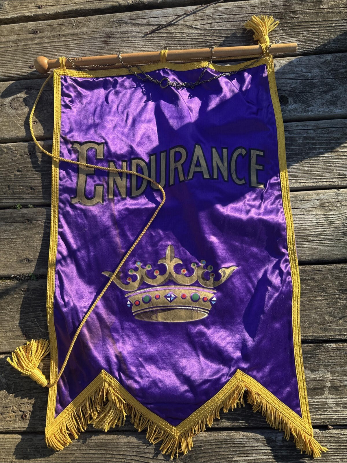 Antique IOOF Odd Fellows Banner Silk Folk Art Fraternal ENDURANCE Crown Antique IOOF Odd Fellows Banner Silk Folk Art Fraternal ENDURANCE Crown