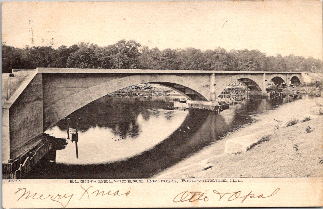 Elgin Belvidere Bridge Belvidere Illinois Antique Postcard