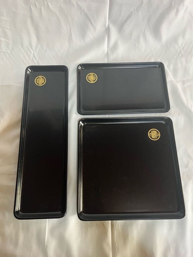 Wajima Lacquer Tray Set of 3 Black Lacquered Stamp Trays Japanese Craft Retro U