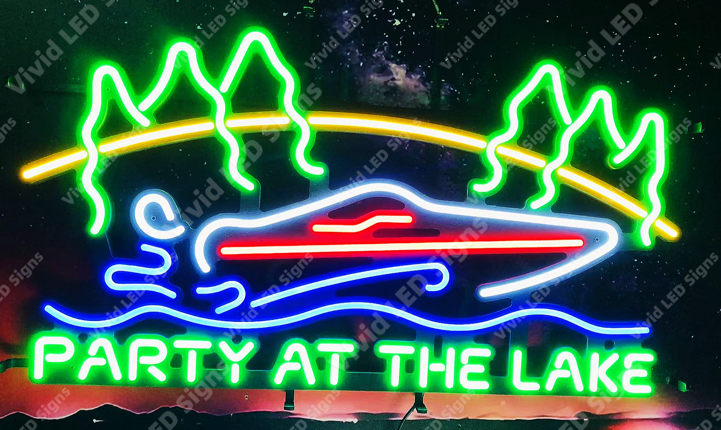 Party At The Lake Speedboat Boat Vivid LED Neon Lamp Sign Light With Dimmer 24