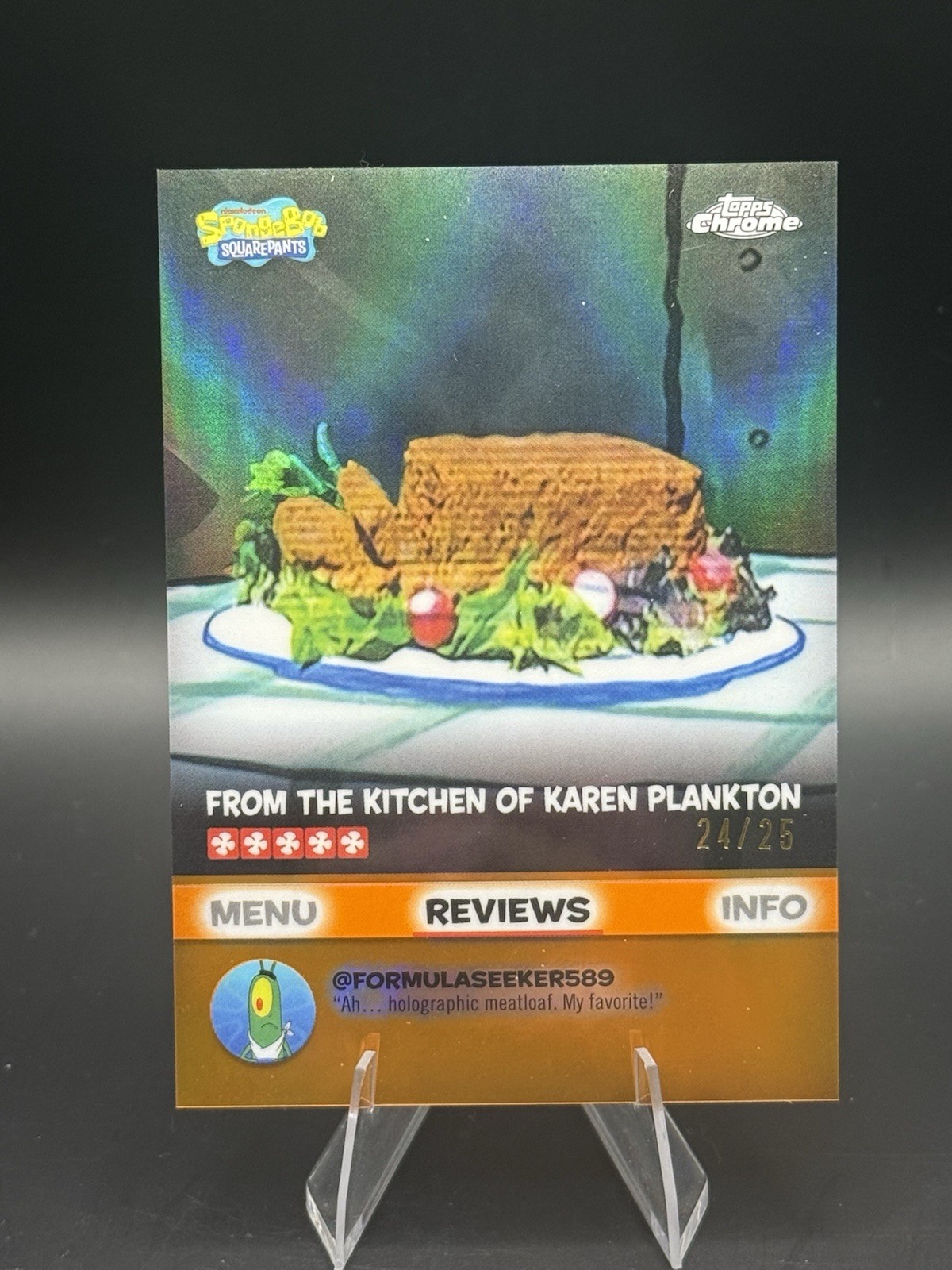 2025 Topps Chrome Spongebob Kelp Reviews BB-1 Holographic Meatloaf Orange /25