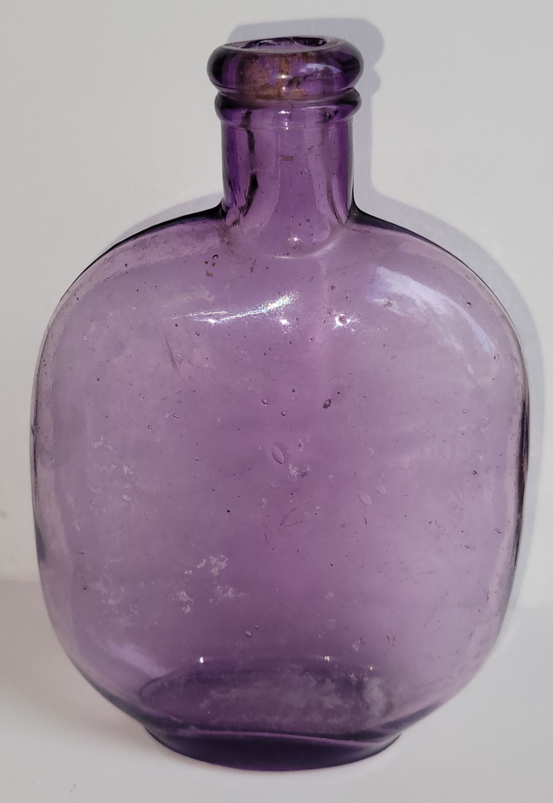 Antique 1880s Amethyst Glass Pumpkin Seed Flask Bottle