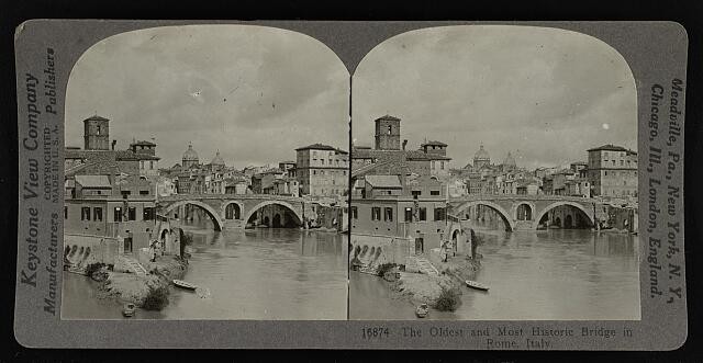 Photo:Rome Italy 1900s Oldest Historic Bridge Stereograph Cityscape