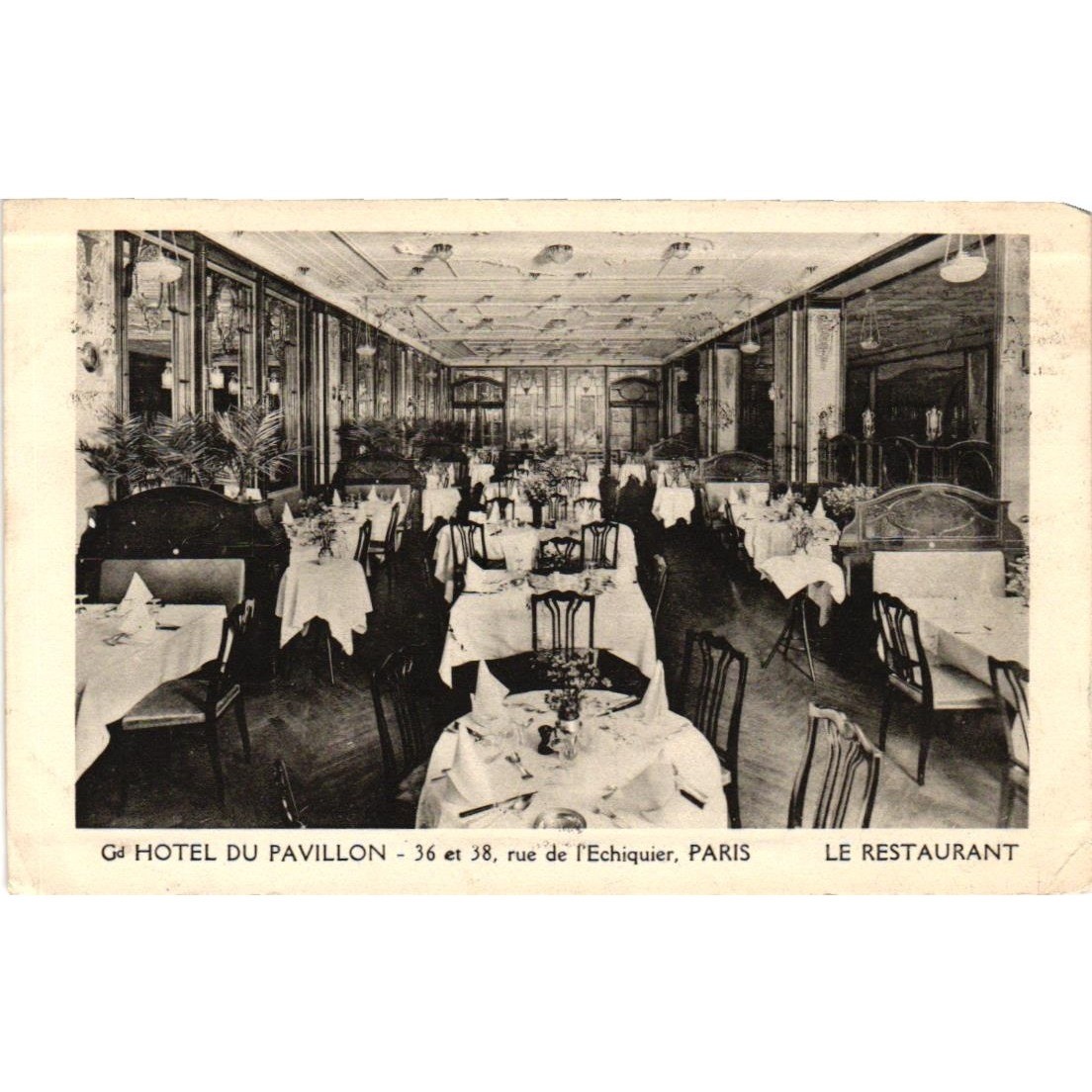 Vintage 1924 Paris Grand Hotel du Pavillon Restaurant Postcard RPPC France Stamp