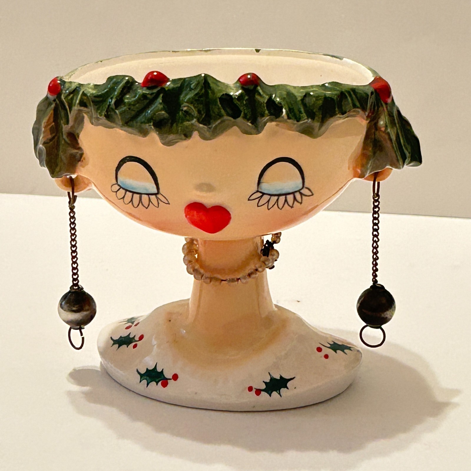 Vintage 1959 Holt Howard My Fair Lady Head Vase Christmas Holly All Original