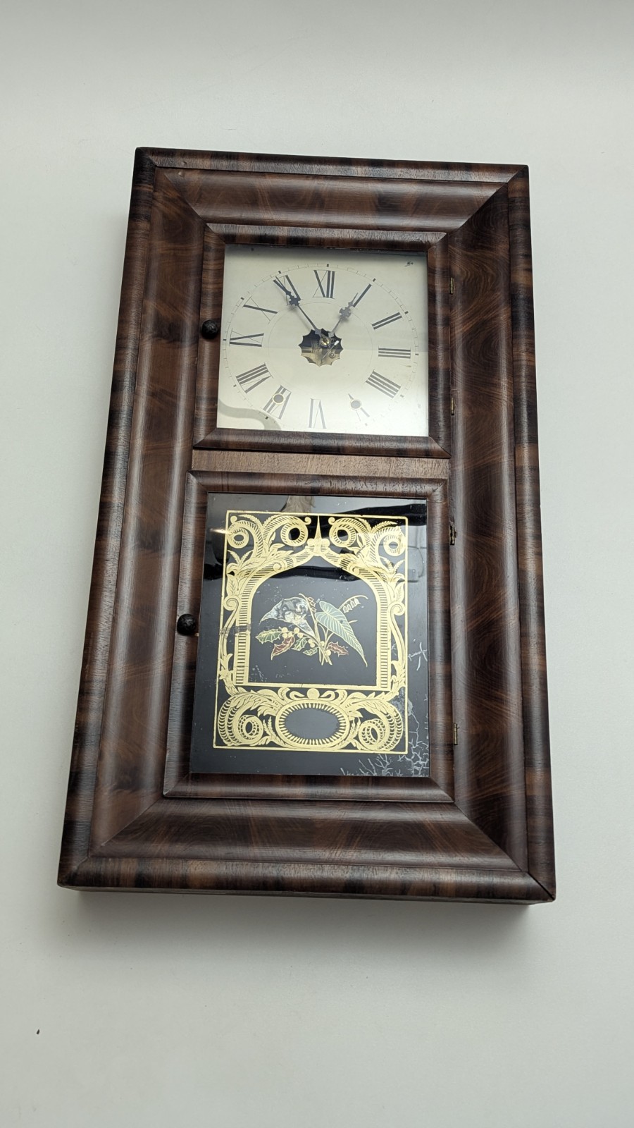 Antique Jerome & Co Wooden Wall Mount Wind Clock 8 Day Large