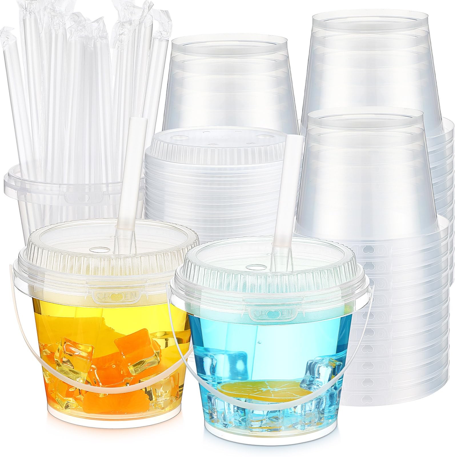 Funnymoom 30 Set 24 Oz Clear Drink Buckets Lids And Straws, Disposable Plastic Funnymoom 30 Set 24 Oz Clear Drink Buckets Lids And Straws, Disposable Plastic