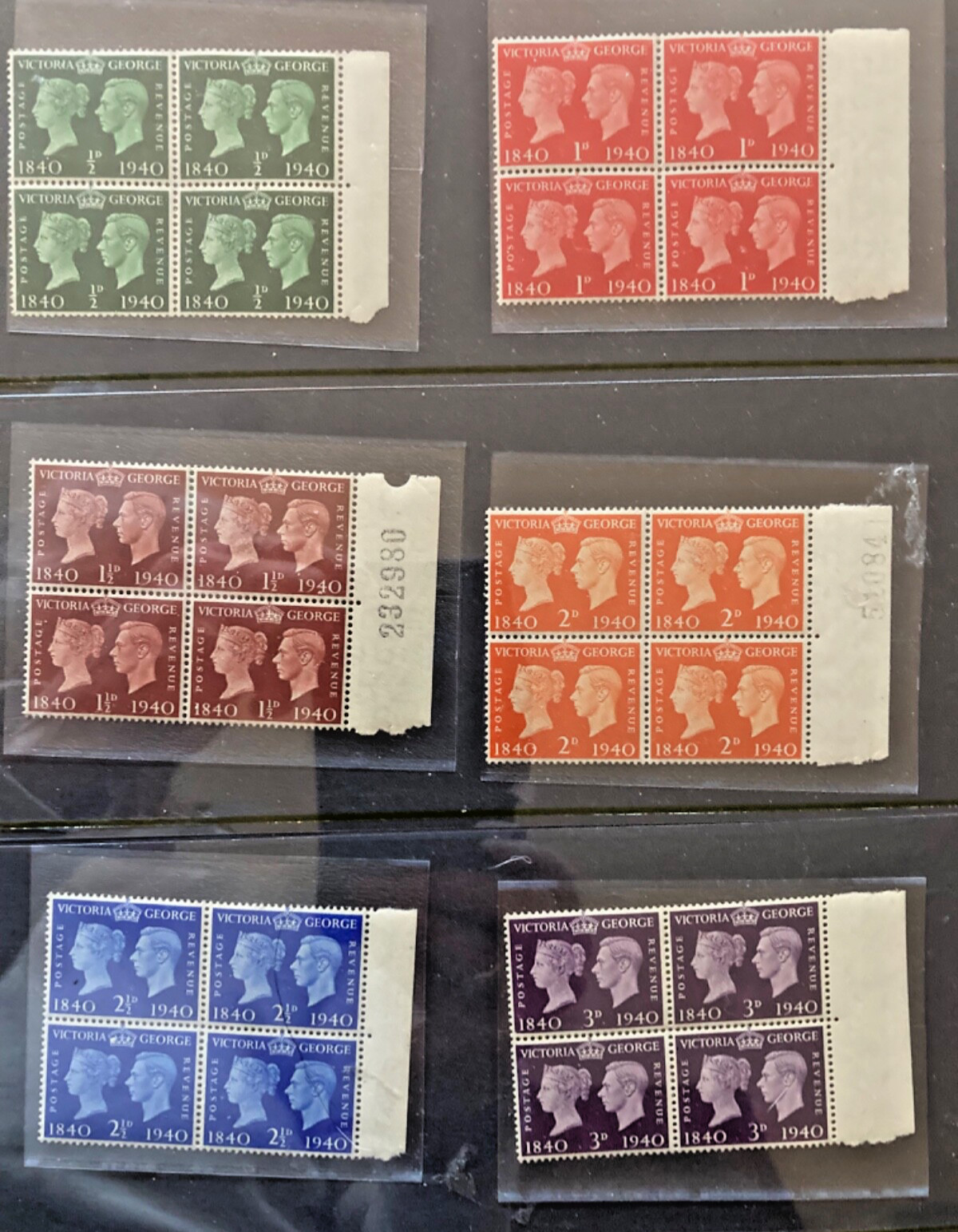 GB Centenary 1840-1940 SG479-484 Blocks Estate Sale Find in mounting sheet MNH