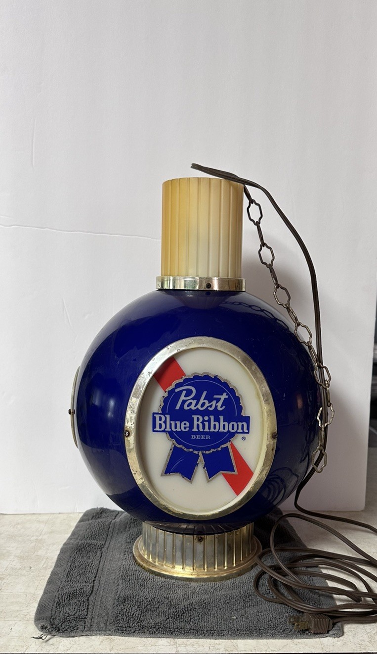 Vintage 1964 Pabst Blue Ribbon Hanging Lighted Sign Light Works fine