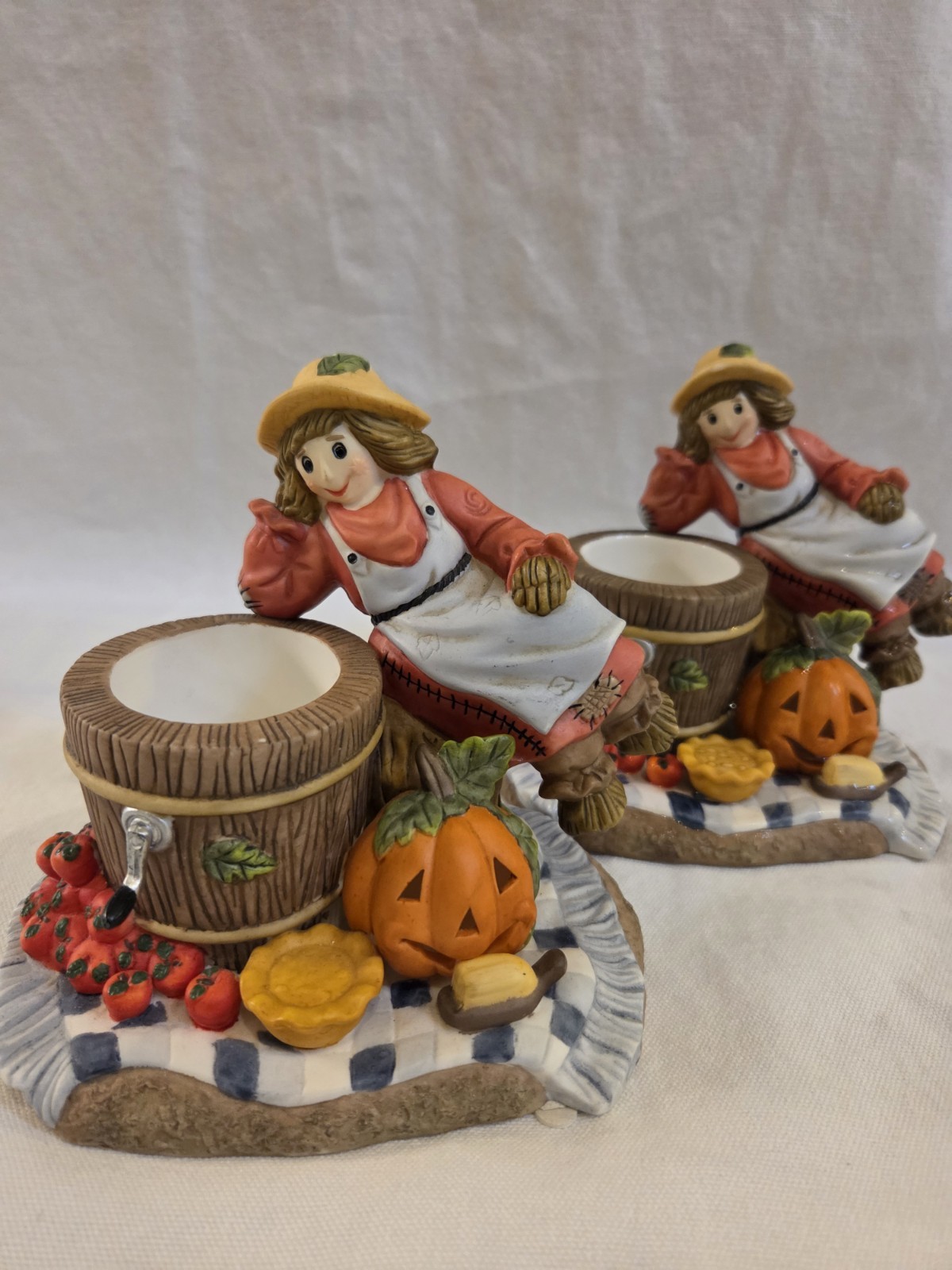 PartyLite P7275 Harvest Scarecrow Votive Candle Holders Pair Fall Halloween