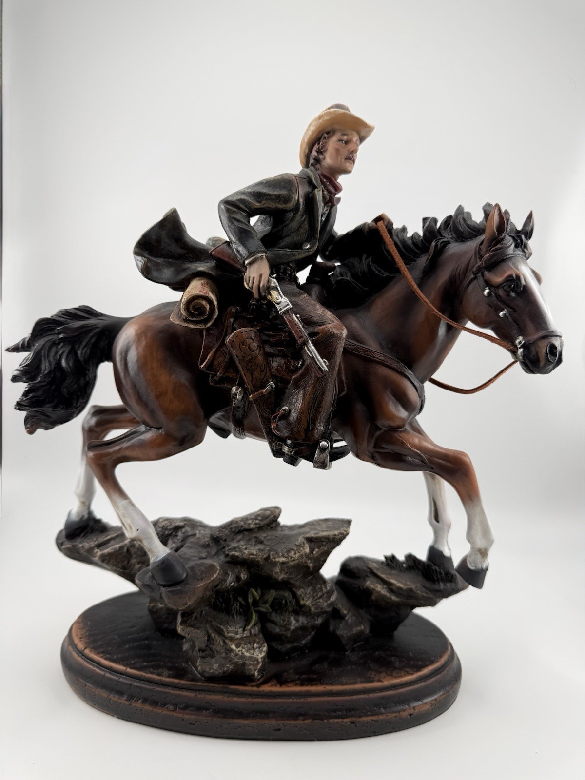 Western Cowboy Statue Riding Horse Resin Figure