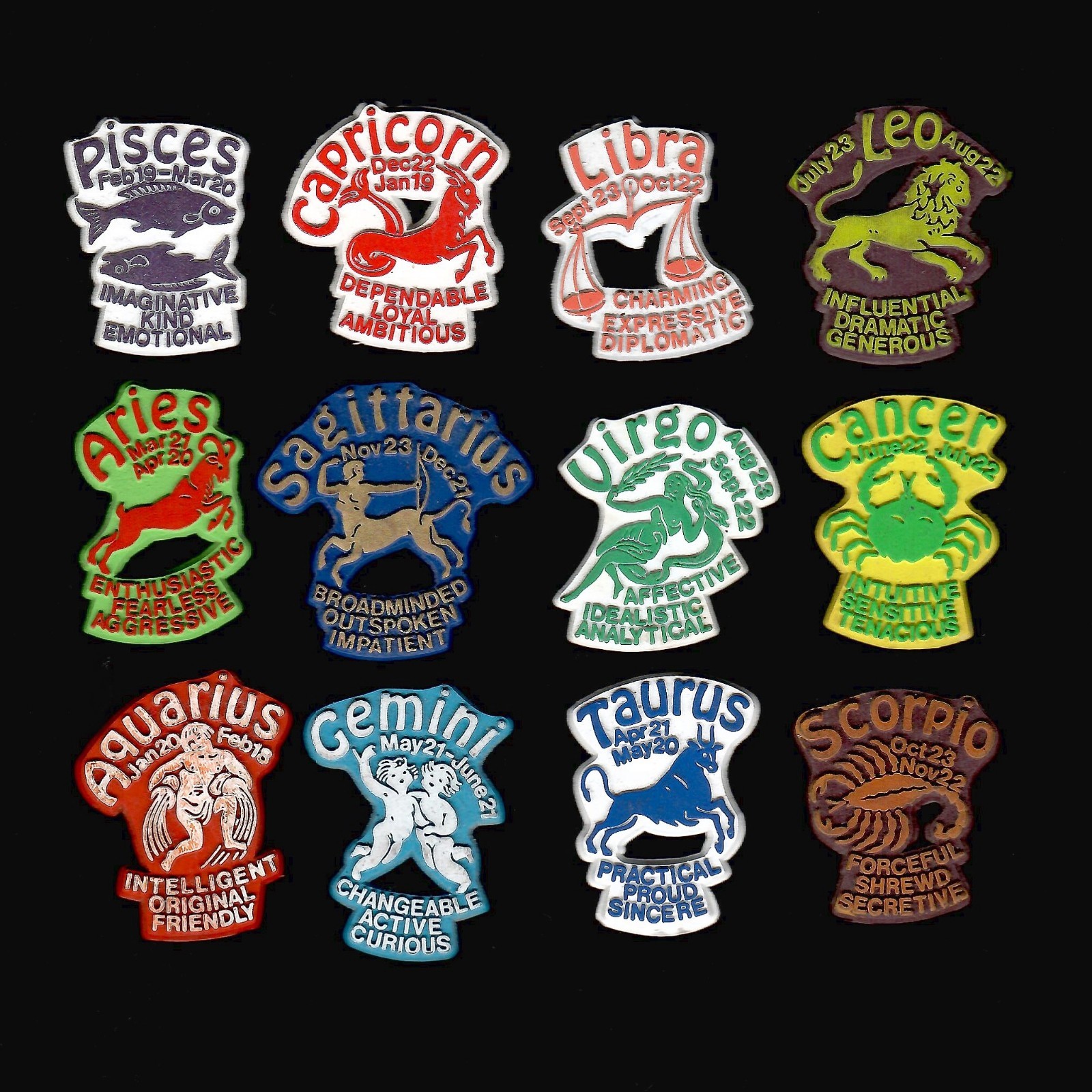 12x Lot Vtg Horoscope Set Astrology Novelty Magnet Rubber Flexible Fridge  '70s