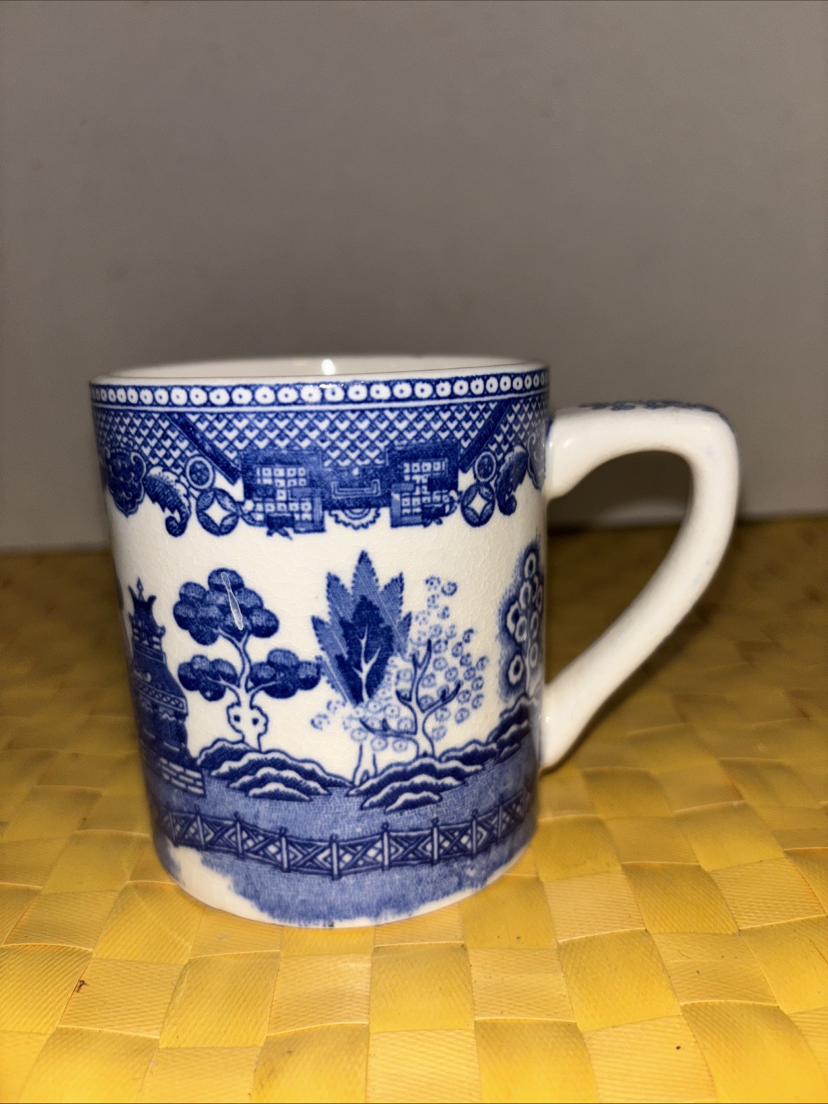 Antique Blue and White Old Blue WillowWare Transferware Cup Mug Japan-EstateFind