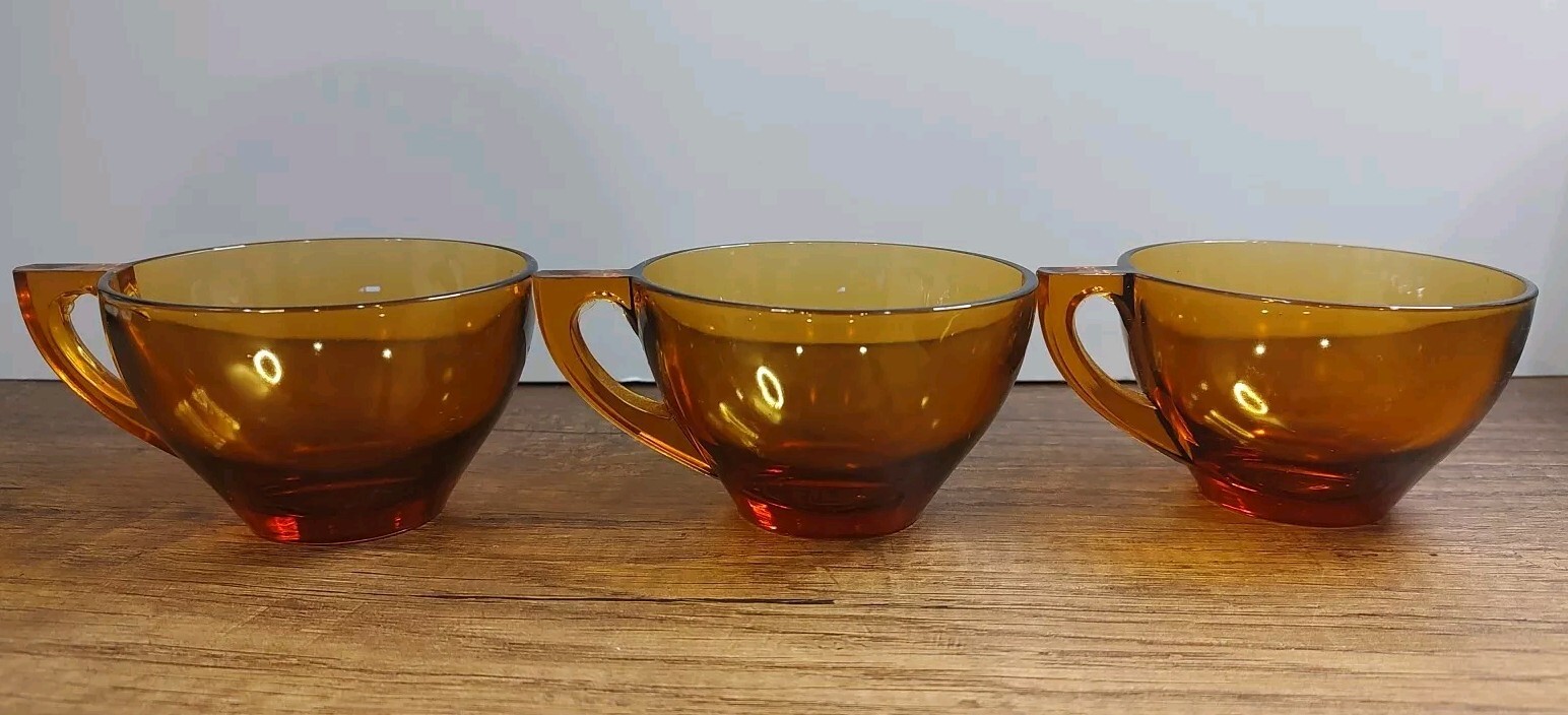 Vintage Amber Glass Punch or Snack Set Cup Lot Of 3 Replacement S3