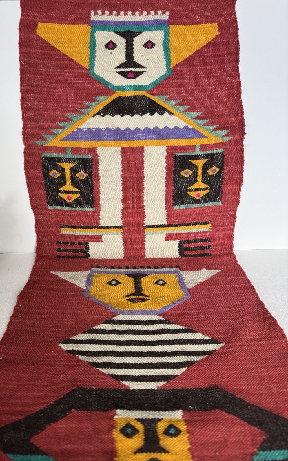 Handwoven Peruvian Andean Folk Art Wool Tapestry 40x15 Wall Hanging Vintage