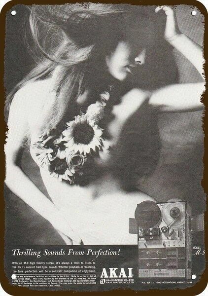 1969 AKAI M-9 TAPE RECORDER SEXY WOMAN VintageLook DECORATIVE REPLICA METAL SIGN