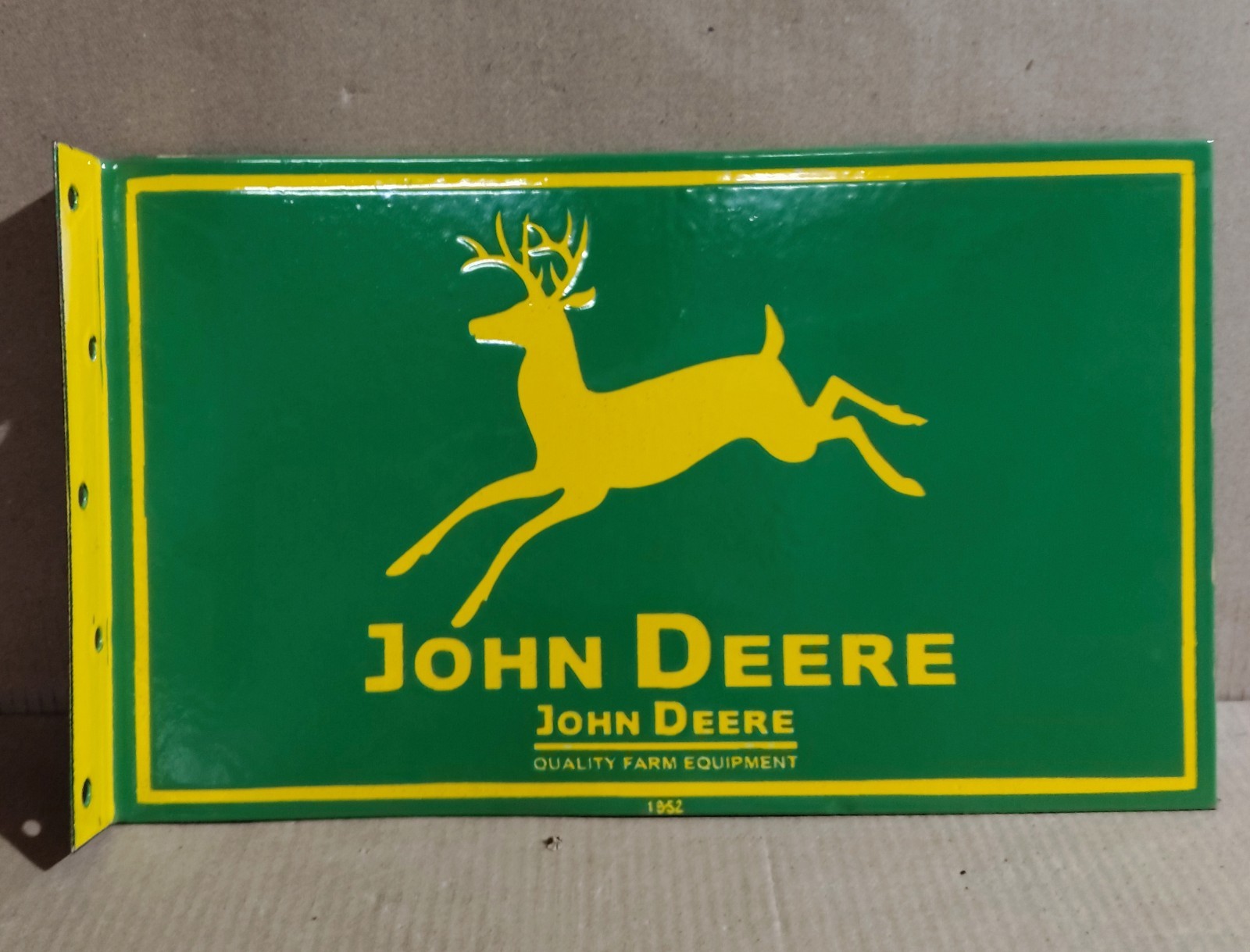 John Deere Porcelain Enamel Sign  18 x 10 Inches 2 Sided