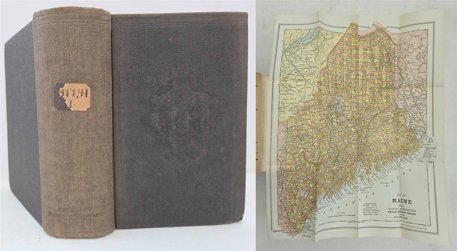 1922 antique MAINE BUSINESS DIRECTORY w FOLDOUT MAP history ads genealogy