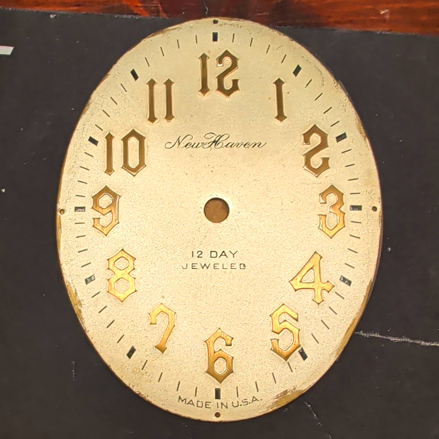 New Haven 12 Day Jeweled Clock Dial/Face Gold Metal Made in USA