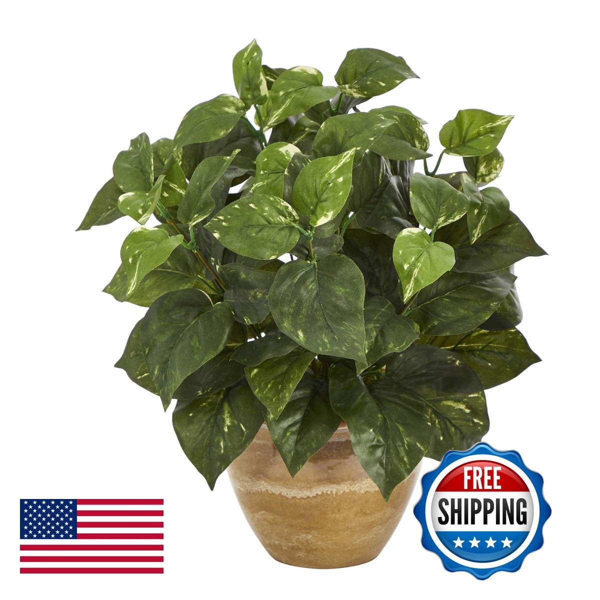 Nearly Natural 14in. Pothos Artificial Plant In Ceramic Planter P1458