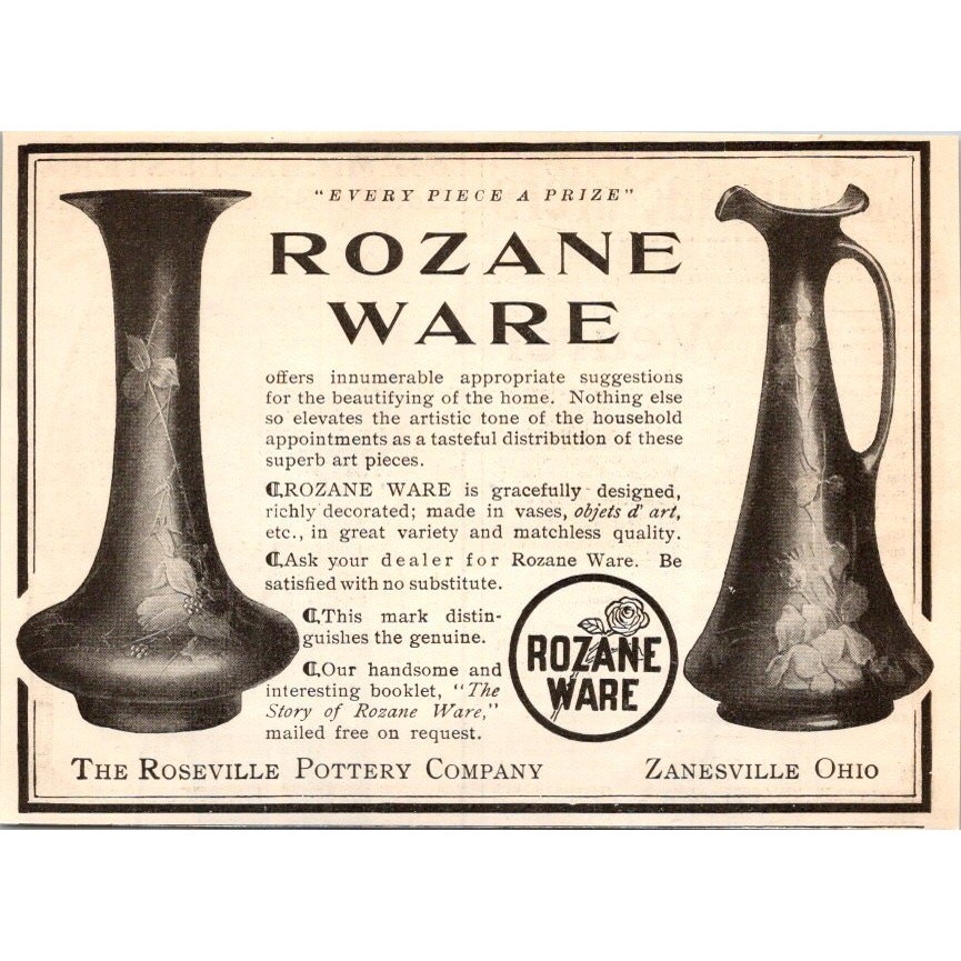 The Roseville Pottery Company Rozane Ware Zanesville OH 1904 Clipping SAI7-H6