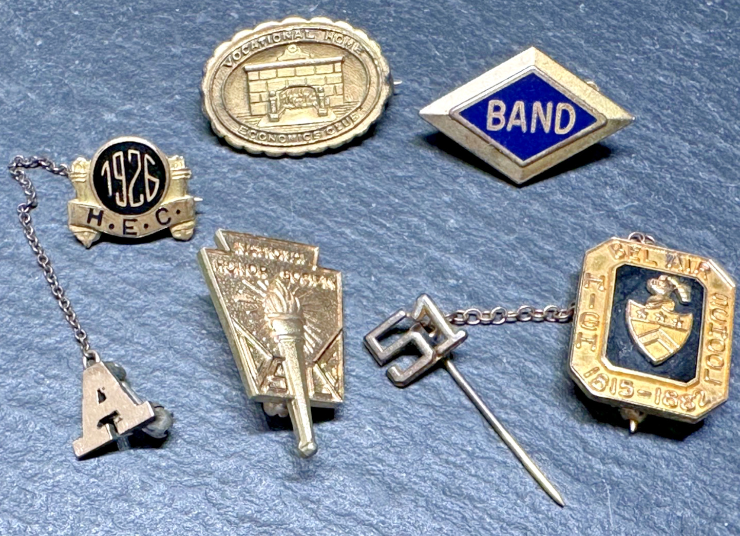 1926, 1951 AND OTHER VINTAGE SCHOOL RELATED PINS I133