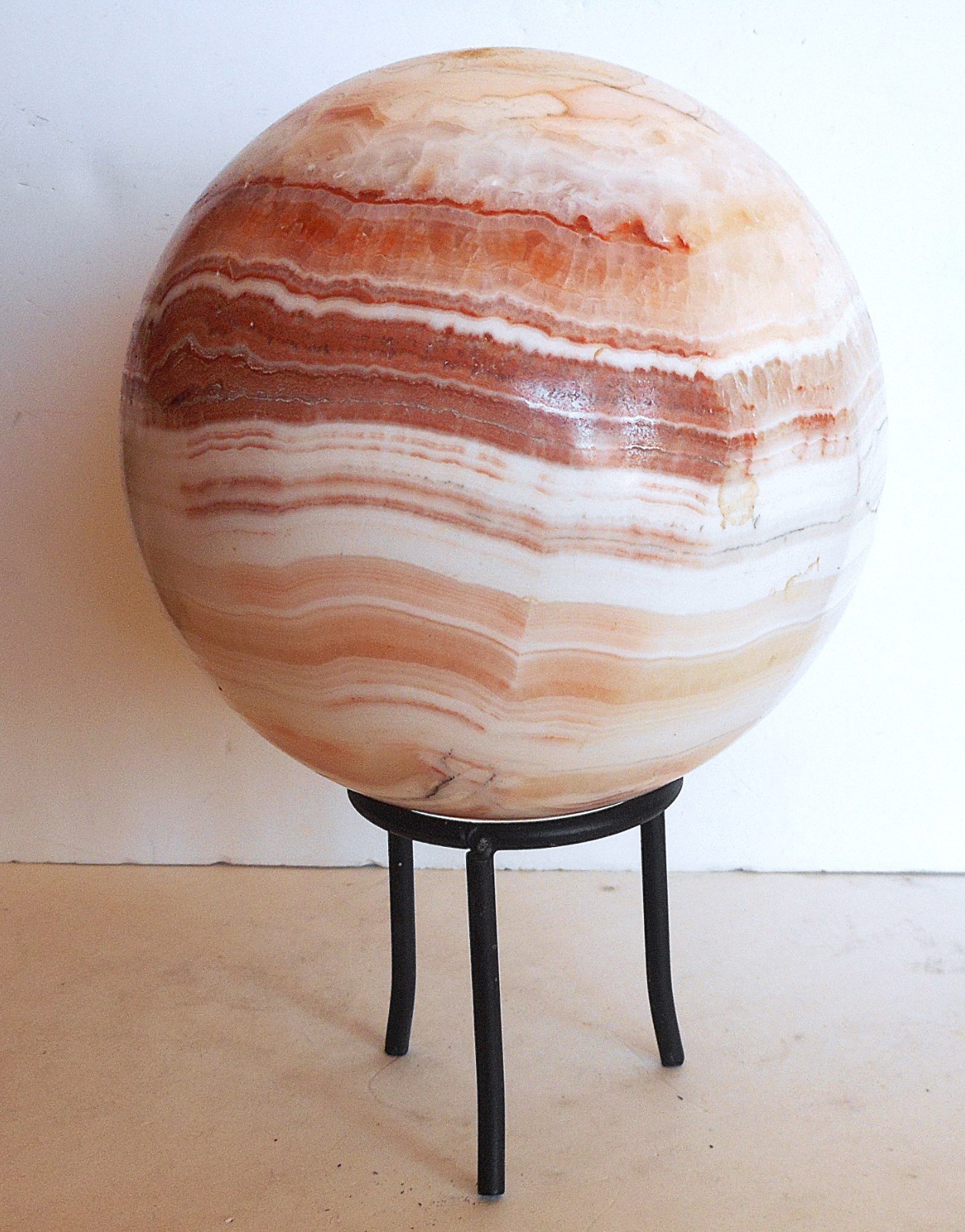Huge Beautiful Natural Banded Calcite Sphere. 127mm.  6.47 Lbs. Includes Stand