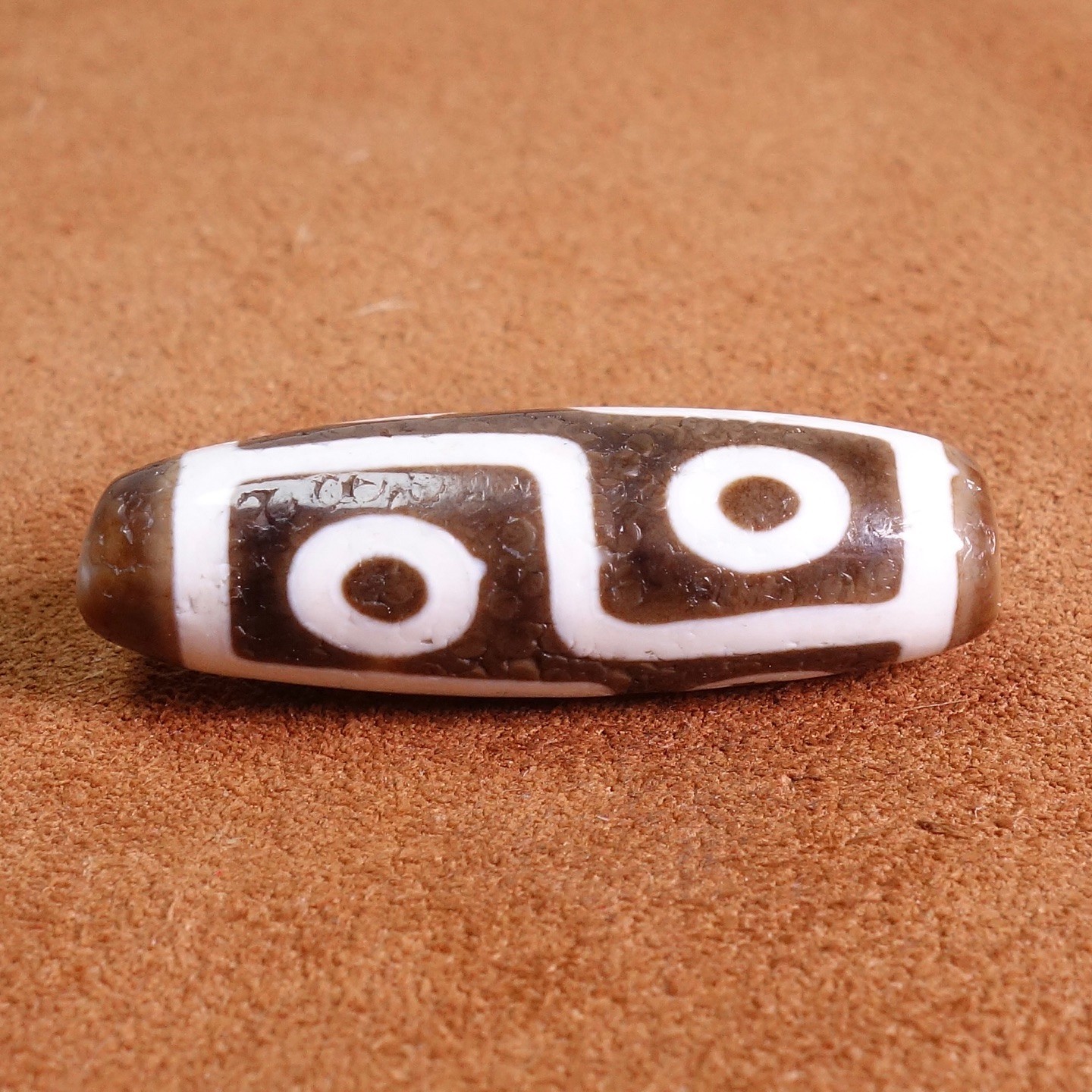 Vintage Tibetan Old Agate Dzi Bead 6 Eyed Amulet Pendant 39×13mm #9093