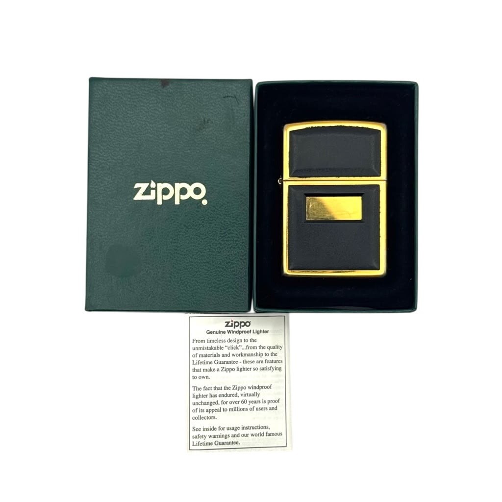 Zippo 1994 Black Elegance Gold-Tone Trim Lighter with Box & Leaflet