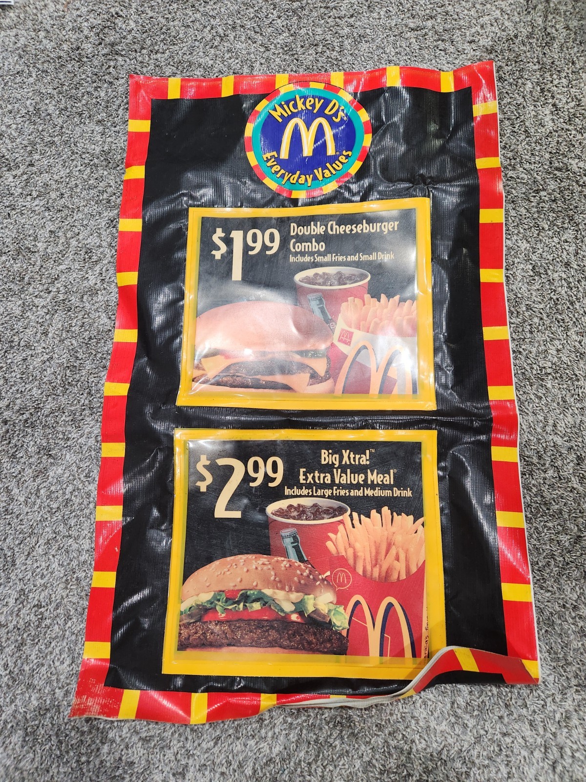 Vintage 1999 McDonalds Mickey D\'s Everyday Values Window Advertising 21.5\ Vintage 1999 McDonalds Mickey D\'s Everyday Values Window Advertising 21.5\