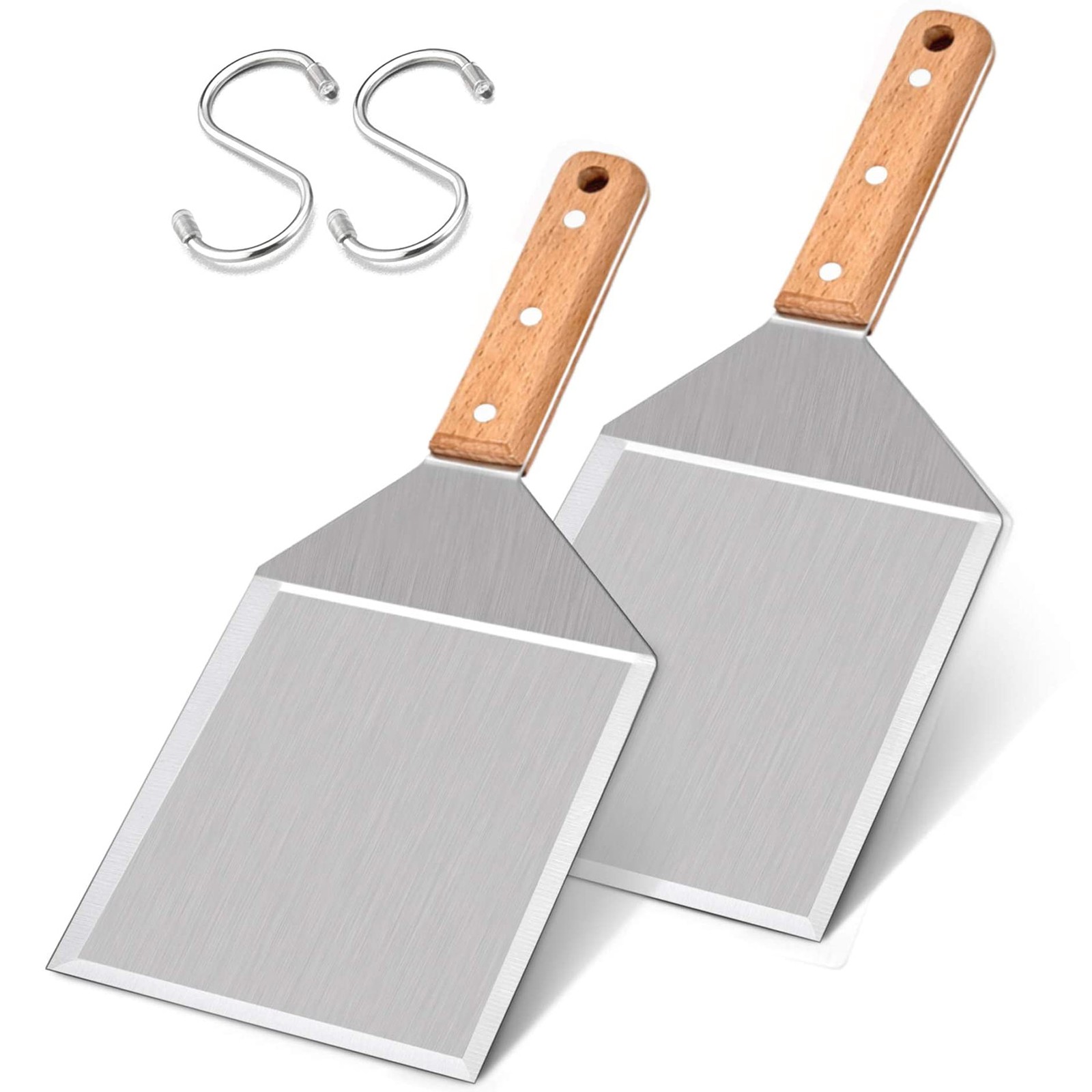 Metal Spatula Set of 2, Leonyo Stainless Steel 11In Length 2 Pack, Wood 