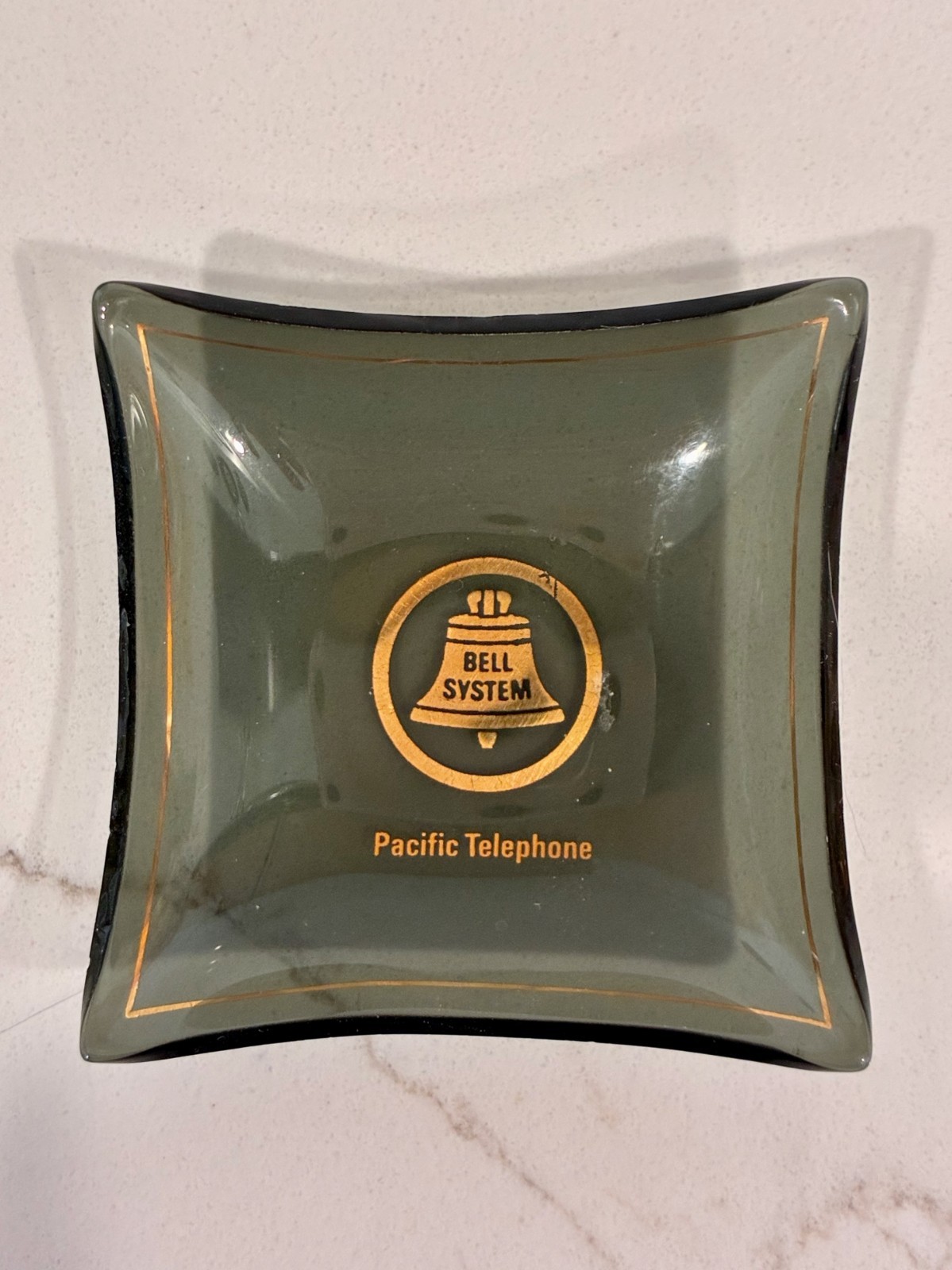 VTG Pacific Bell Telephone Comp. Glass Ashtray Trinket Dish Bell System 2.25\