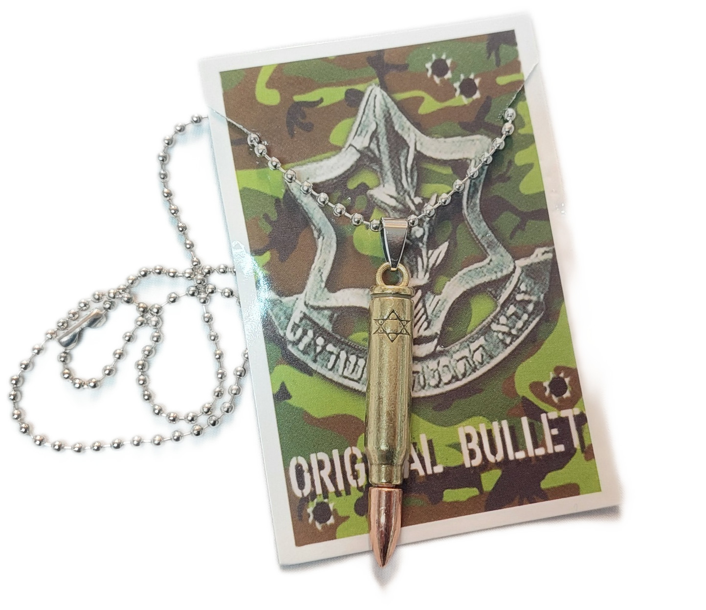 Chain & pendant  Jewish Star of David Symbol  israel bullet idf israeli army 
