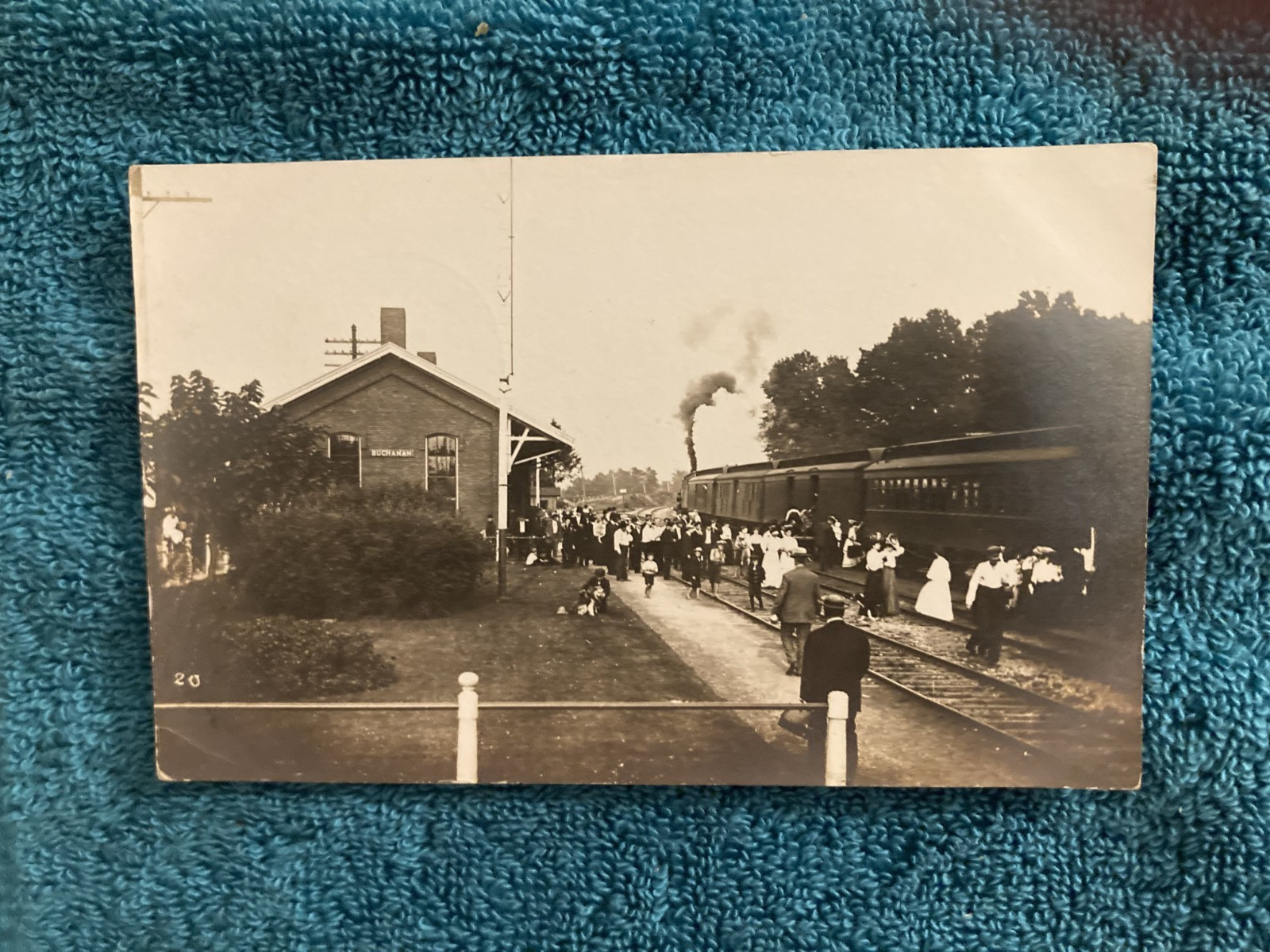 RPPC Buchanan Michigan RR Depot Busy Day Posted 1912 Ira Lindsay Onarga Illinois