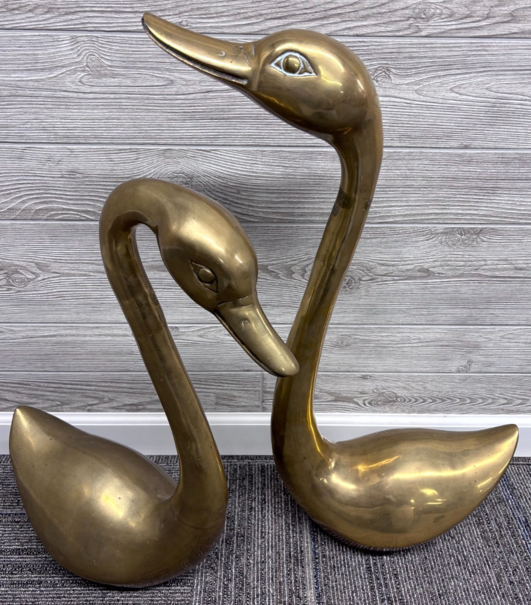 Vintage Large Brass Swan Pair 26