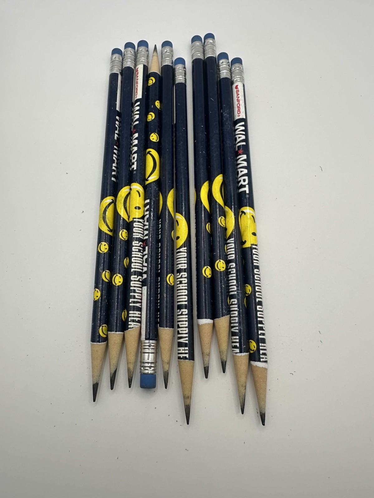 10 Vintage Walmart Sanford Pencils Smiley Face School Supply HQ Shaped Promo
