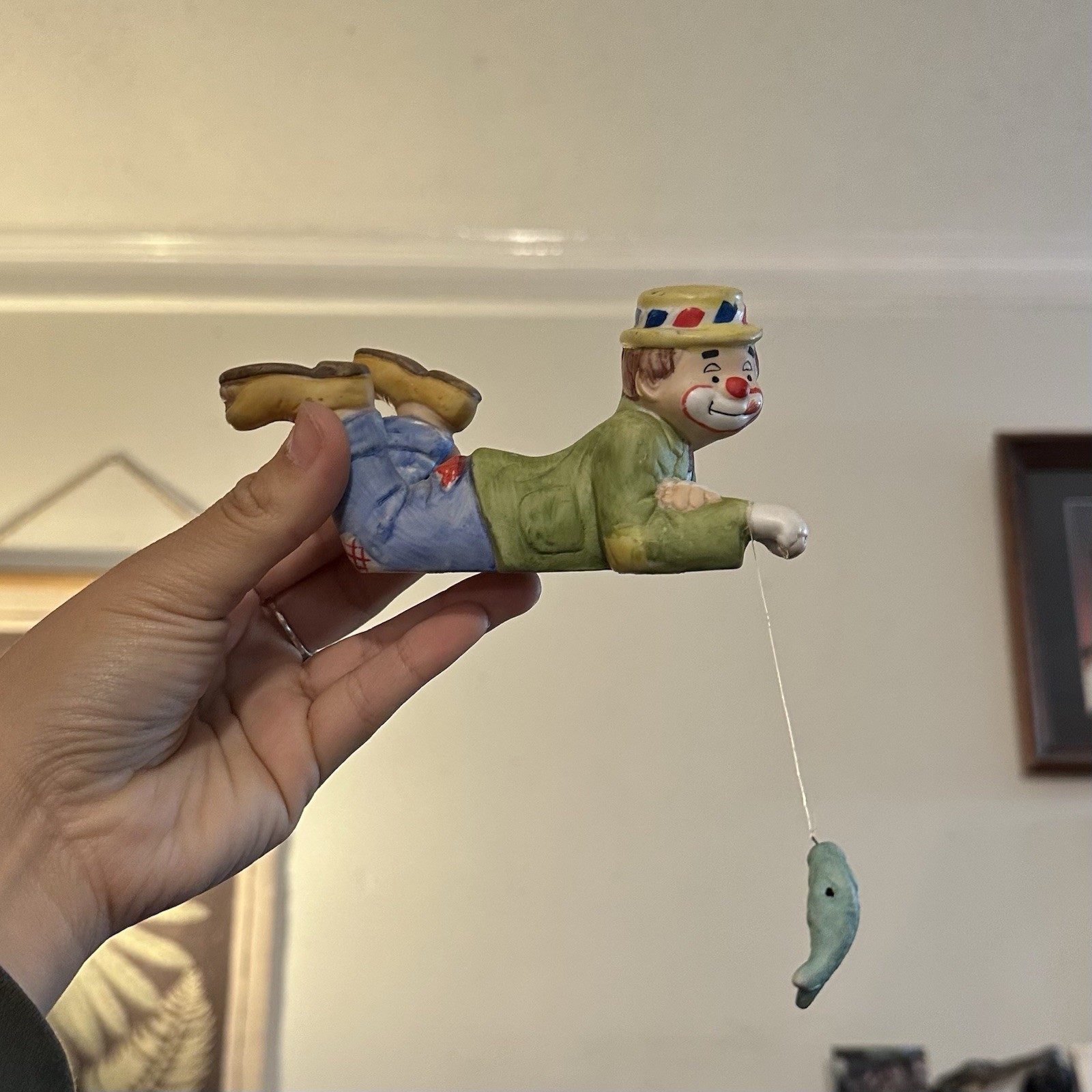 MSR Hobo Fishing Clown Shelf Sitter Hanging Figurine Porcelain 1985
