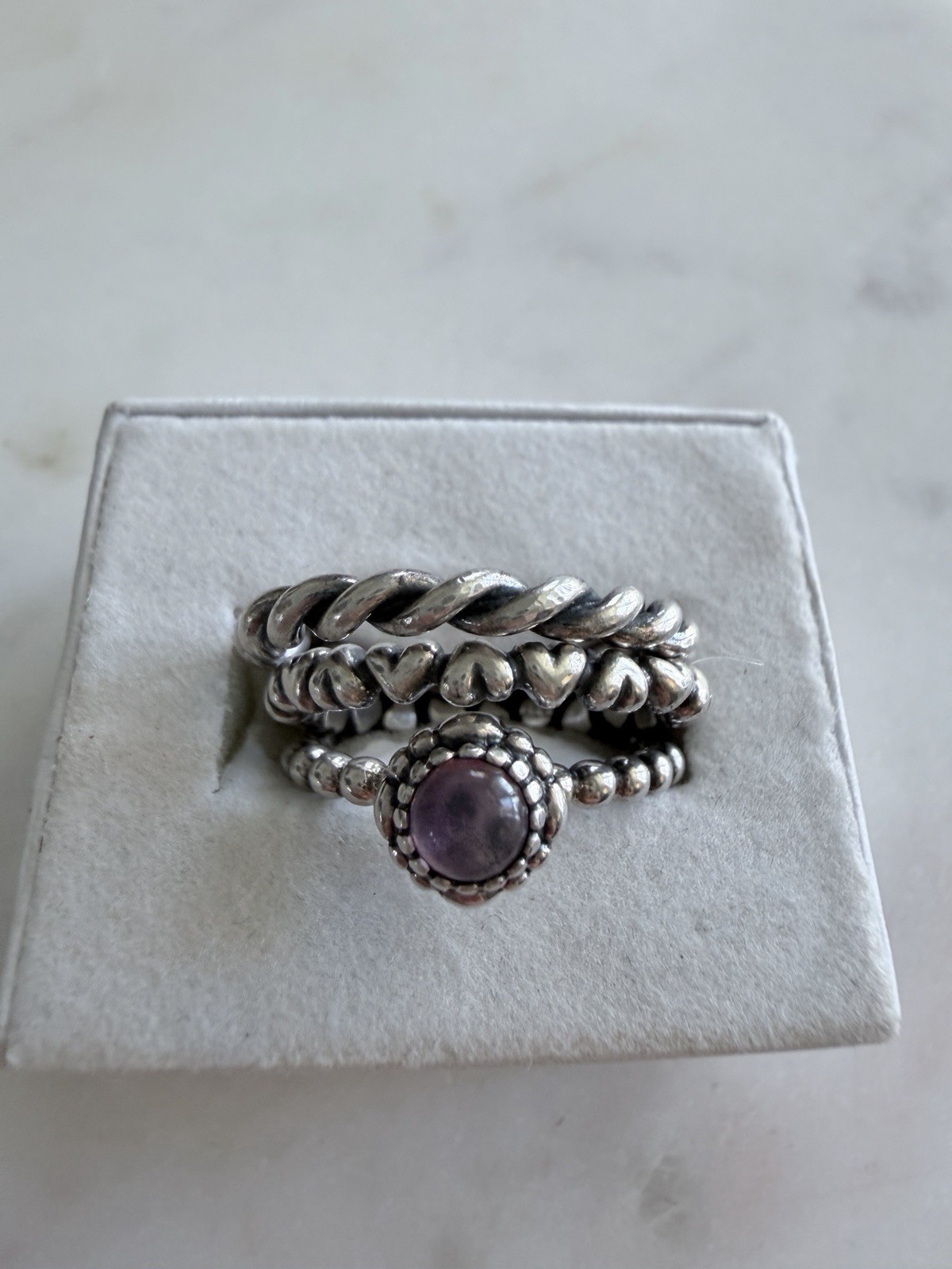 Vintage Pandora Signed 925 Sterling Silver stackable set of 3 Rings Size7/ 7.5