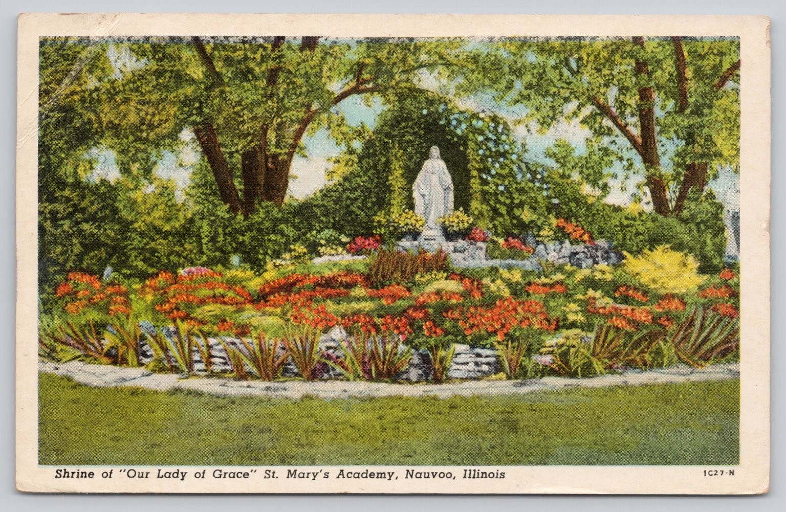 Shrine Our Lady of Grace St. Mary\'s Academy Nauvoo Illinois Postcard 1956