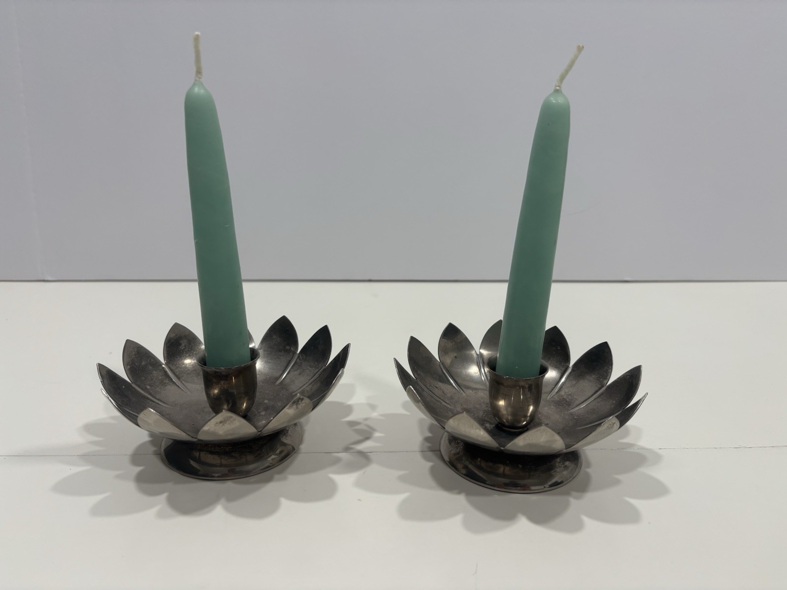 Vintage Lotus Flower Leonard Silver Plated Candle Holders