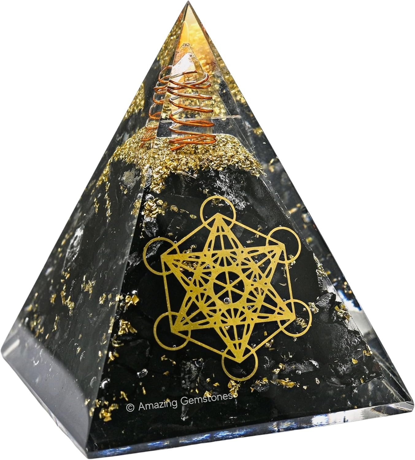 Amazing Gemstone Organite Orgone Pyramid Extra Large 105 MM - Metatron Cube Orgo