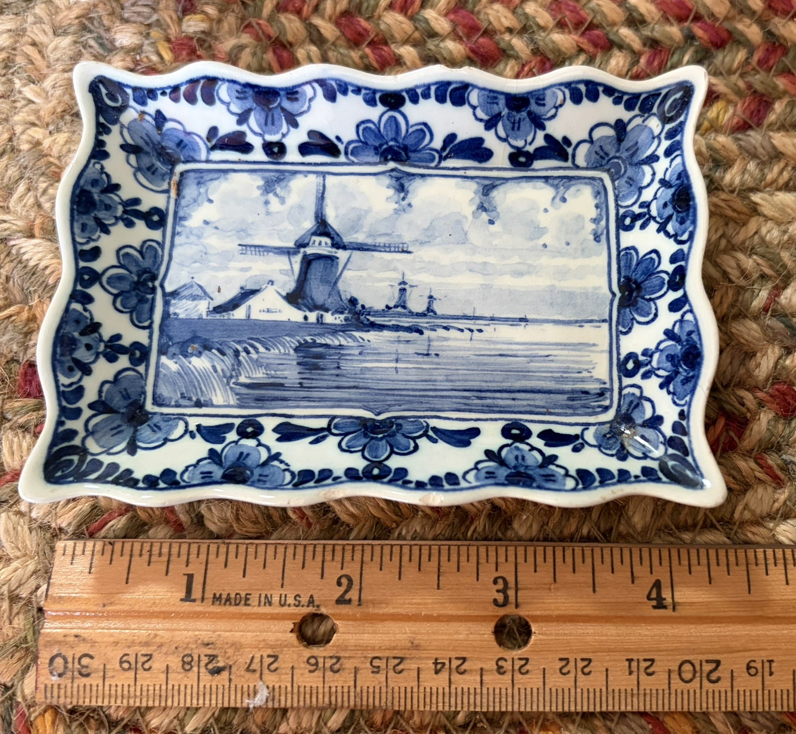 Vintage Delfts 754 Blue Hand Painted Trinket Dish Approx 3” by 4”Made In Holland