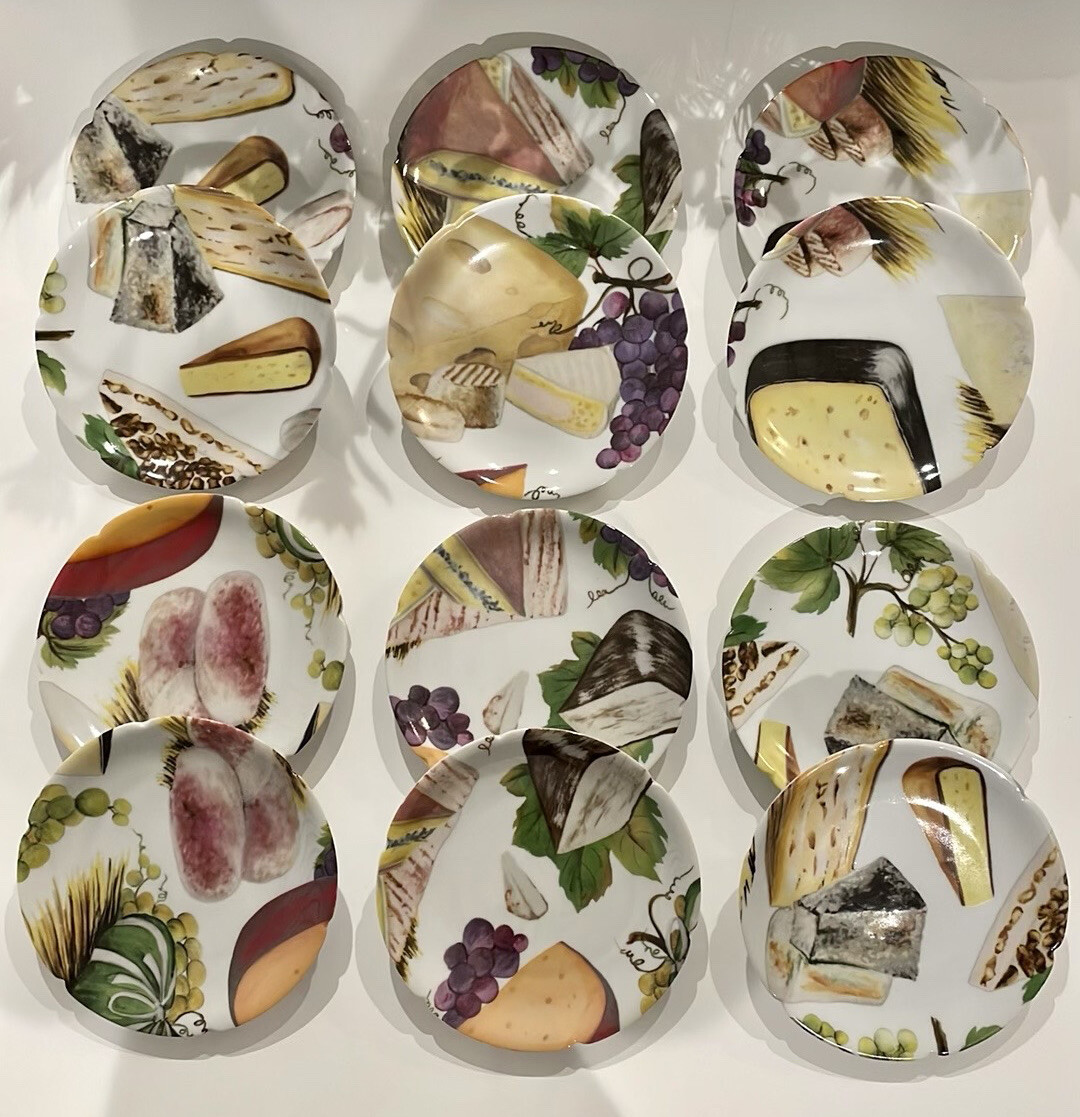 RARE Vintage ROCHARD LIMOGUE FRENCH Wine & Cheese Canapè Plates 5” -  12 Pieces