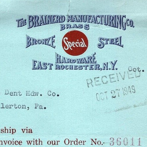 1949 EAST ROCHESTER NY THE BRAINERD MANUFACTURING CO LETTERHEAD BILLHEAD Z6970