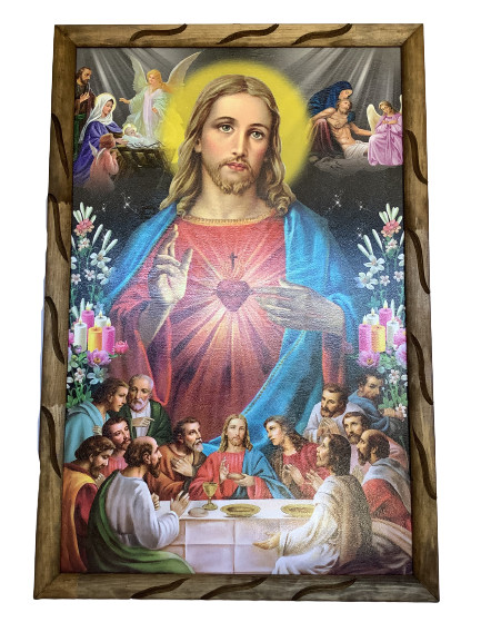 Sagrado Corazon Last Supper  36 x 24 Inch Rustic Wooden Frame new 