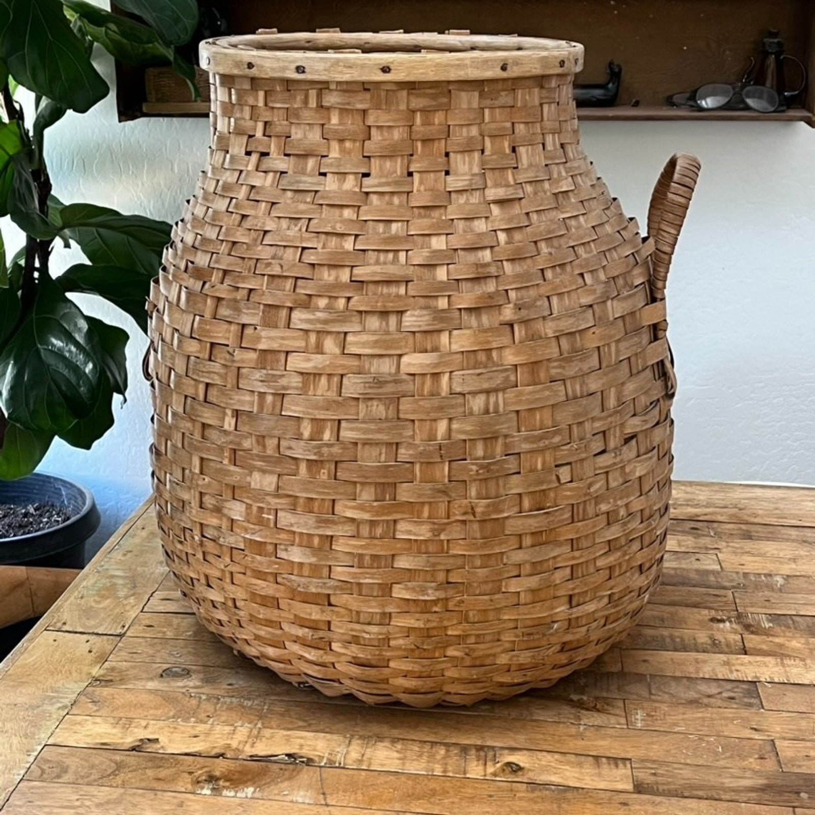 Antique Maine Penobscot Indigenous Hand Woven Handled Basket
