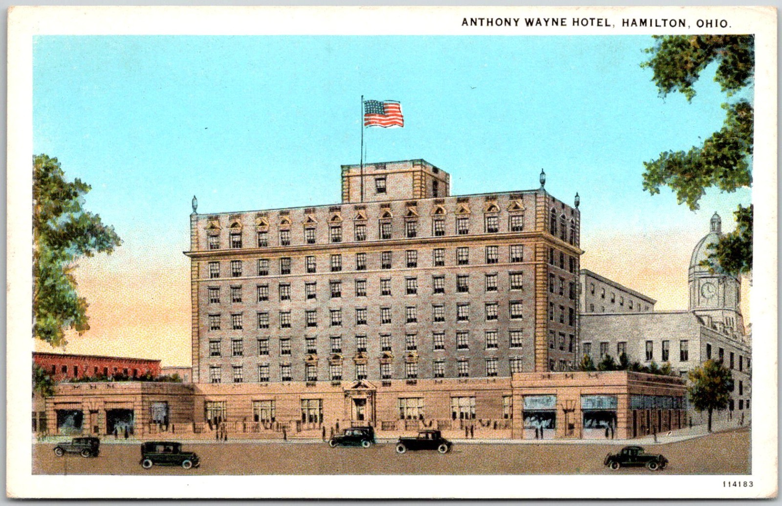 Postcard Hamilton Ohio Anthony Wayne Hotel 1927 Curt Teich White Border CT Mn