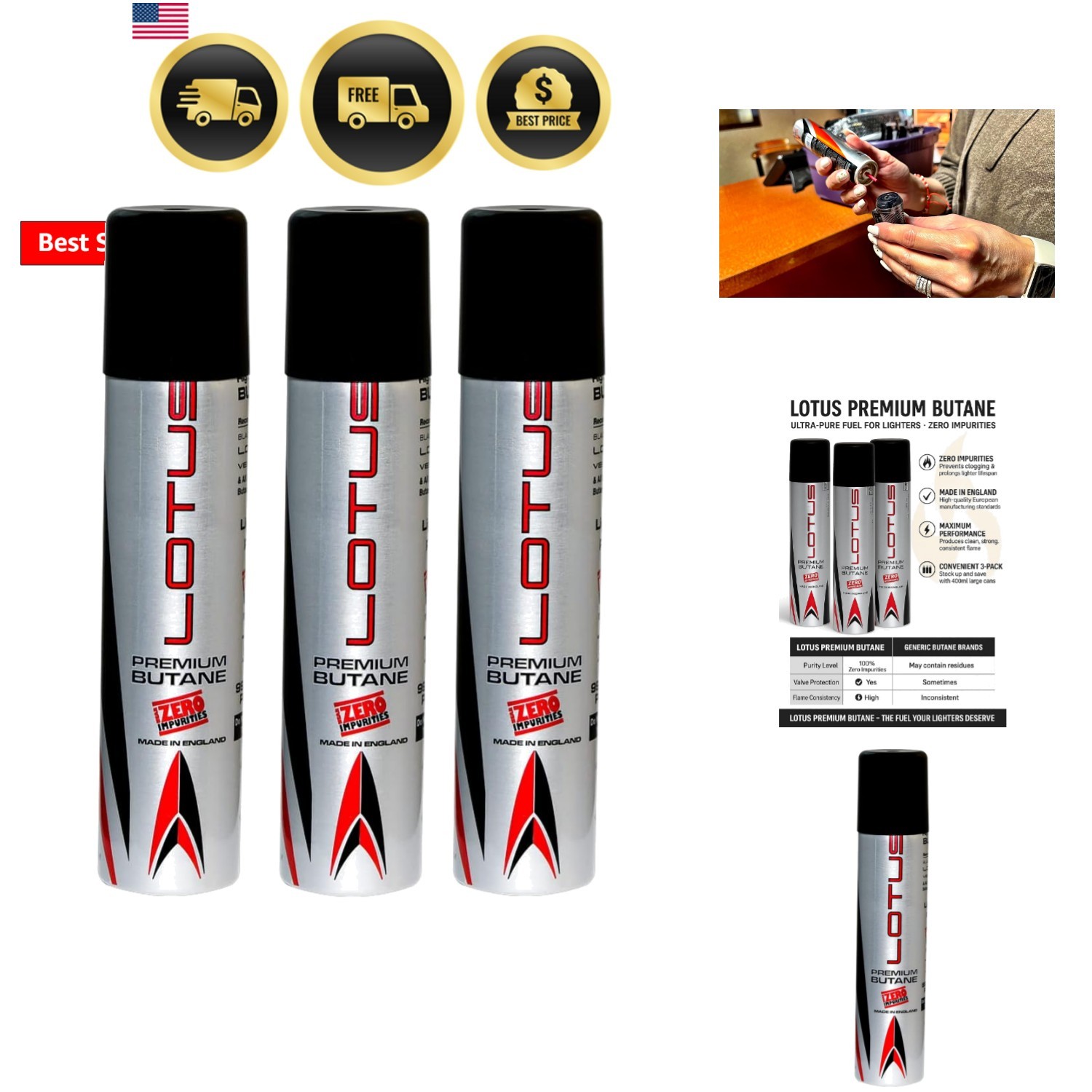 99.99% Pure 90 ml Butane Lighter Fuel Gas Refill 3 - Pack 99.99% Pure 90 ml Butane Lighter Fuel Gas Refill 3 - Pack