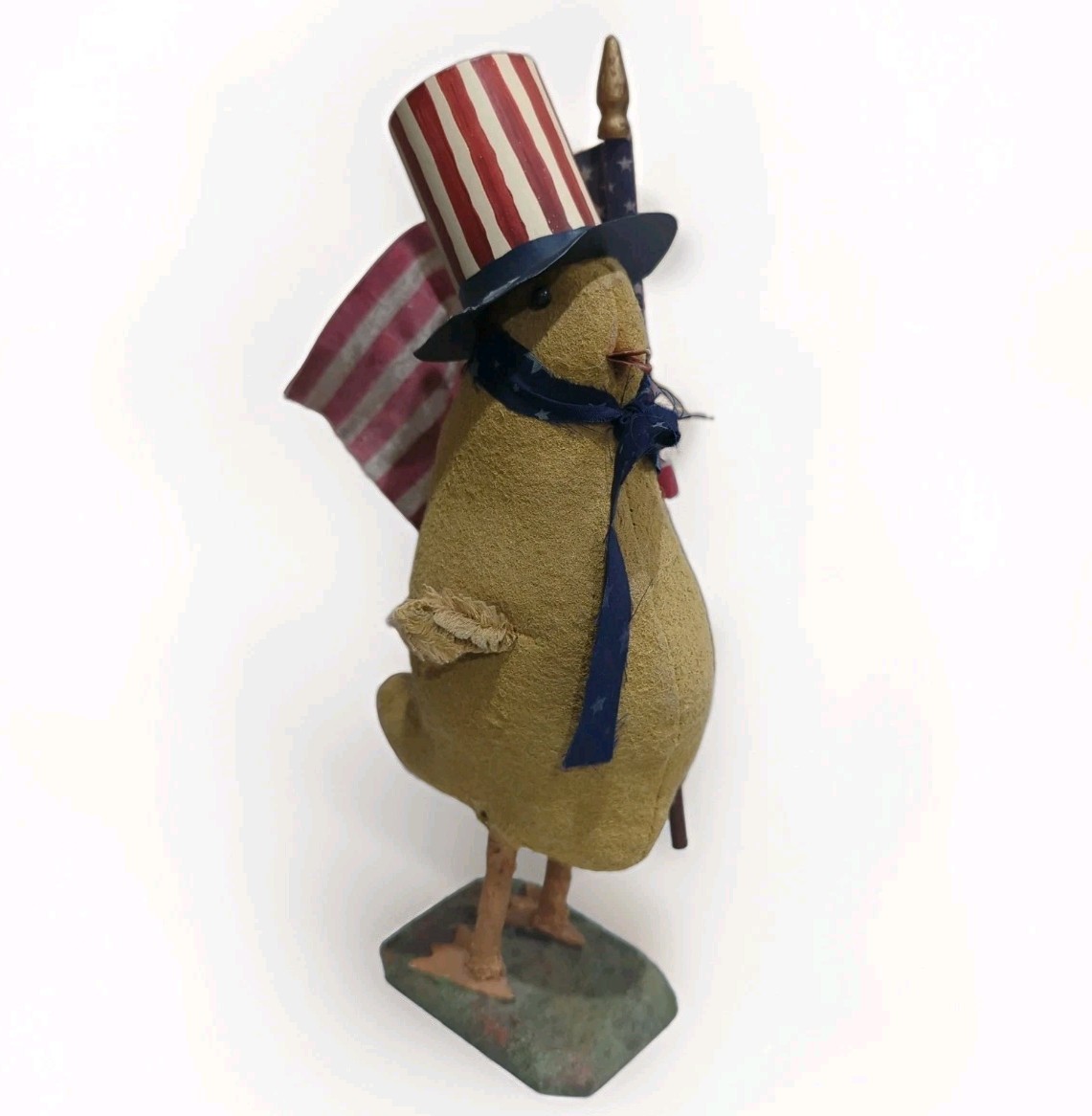 Primitive Patriotic Uncle Sam Chick Chicken Figure w/ American Flag Rustic Decor